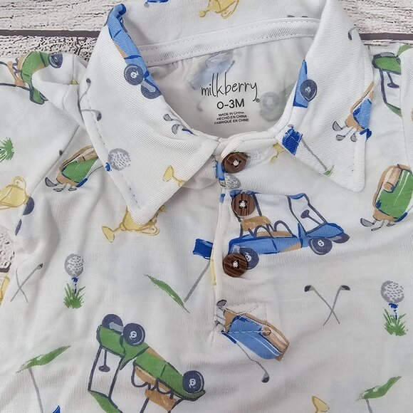 NWT Milkberry Rayon from Bamboo Baby Boys Golf Romper Size 0-3 months - Picture 3 of 4